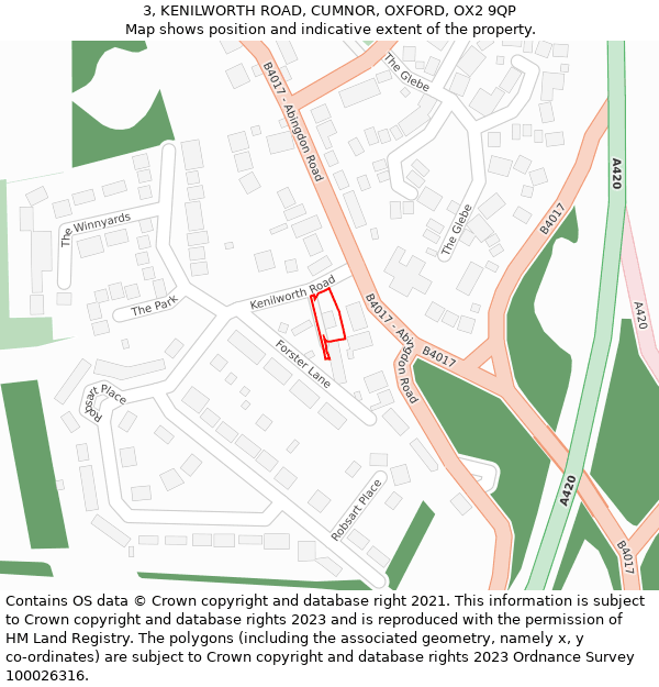 3, KENILWORTH ROAD, CUMNOR, OXFORD, OX2 9QP: Location map and indicative extent of plot