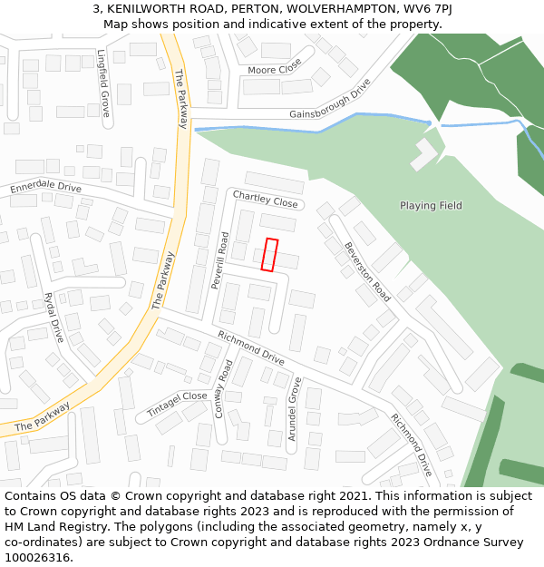 3, KENILWORTH ROAD, PERTON, WOLVERHAMPTON, WV6 7PJ: Location map and indicative extent of plot