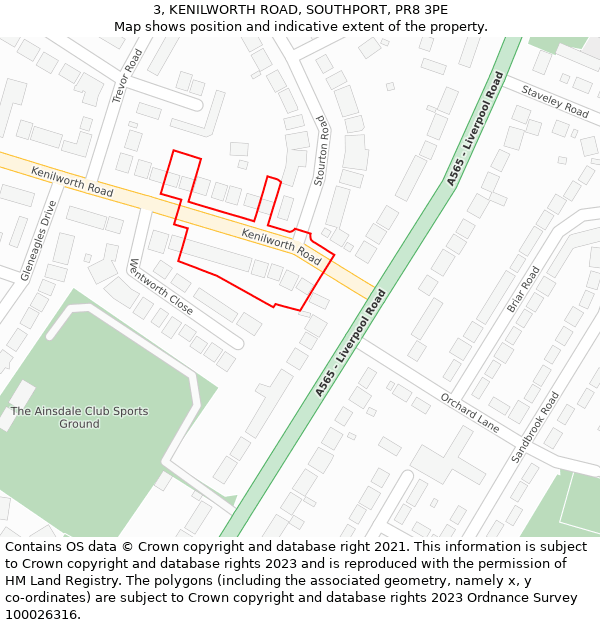 3, KENILWORTH ROAD, SOUTHPORT, PR8 3PE: Location map and indicative extent of plot