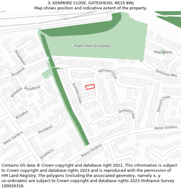 3, KENMORE CLOSE, GATESHEAD, NE10 8WJ: Location map and indicative extent of plot