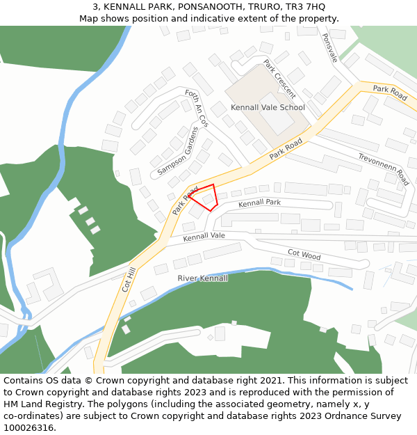 3, KENNALL PARK, PONSANOOTH, TRURO, TR3 7HQ: Location map and indicative extent of plot