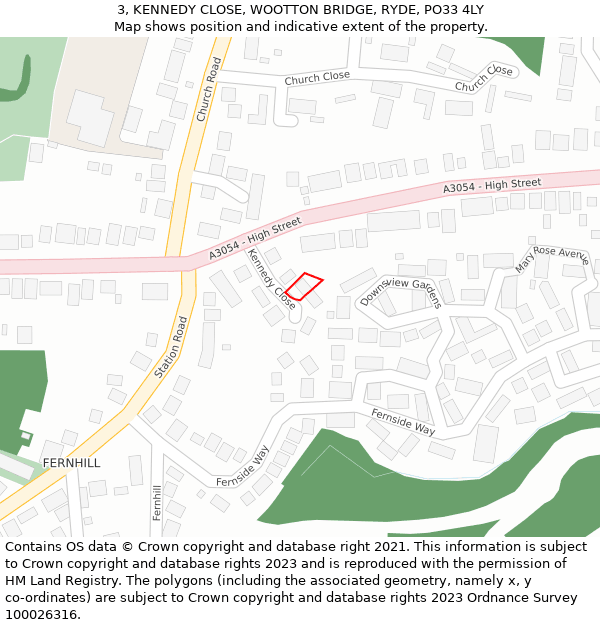 3, KENNEDY CLOSE, WOOTTON BRIDGE, RYDE, PO33 4LY: Location map and indicative extent of plot