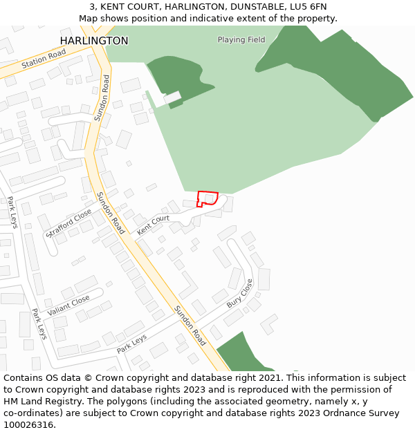 3, KENT COURT, HARLINGTON, DUNSTABLE, LU5 6FN: Location map and indicative extent of plot