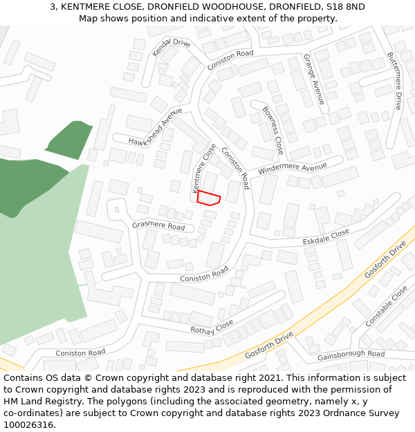 3, KENTMERE CLOSE, DRONFIELD WOODHOUSE, DRONFIELD, S18 8ND: Location map and indicative extent of plot