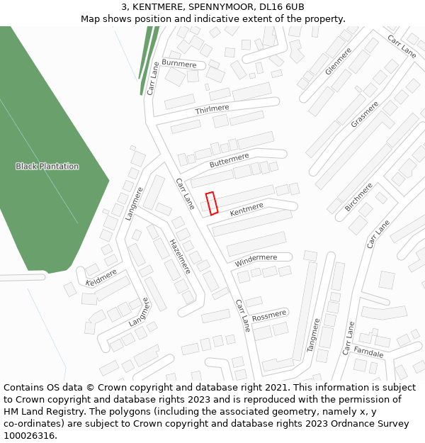 3, KENTMERE, SPENNYMOOR, DL16 6UB: Location map and indicative extent of plot