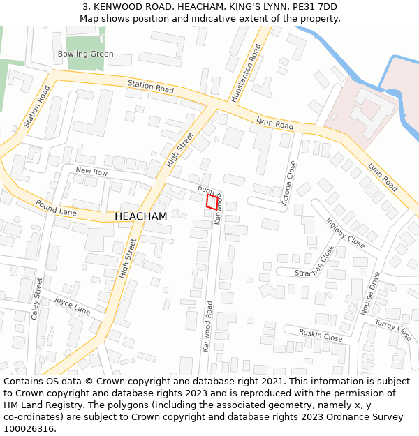 3, KENWOOD ROAD, HEACHAM, KING'S LYNN, PE31 7DD: Location map and indicative extent of plot