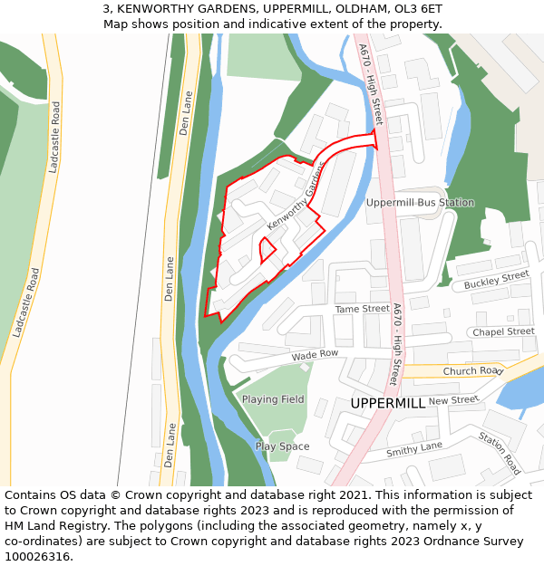 3, KENWORTHY GARDENS, UPPERMILL, OLDHAM, OL3 6ET: Location map and indicative extent of plot