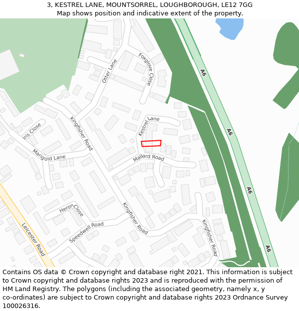 3, KESTREL LANE, MOUNTSORREL, LOUGHBOROUGH, LE12 7GG: Location map and indicative extent of plot