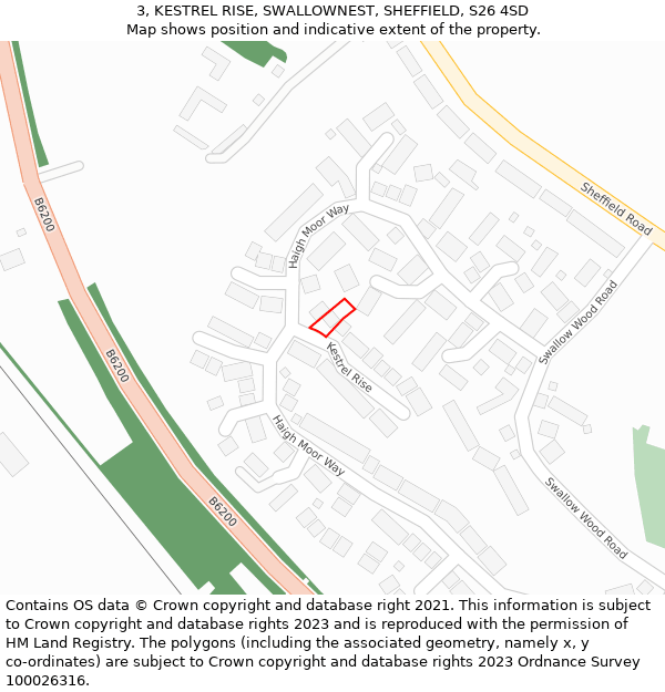 3, KESTREL RISE, SWALLOWNEST, SHEFFIELD, S26 4SD: Location map and indicative extent of plot