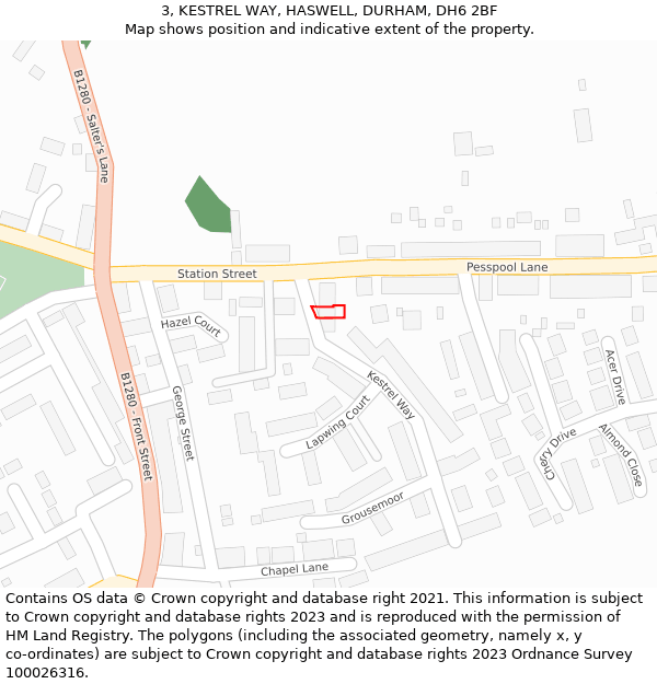 3, KESTREL WAY, HASWELL, DURHAM, DH6 2BF: Location map and indicative extent of plot