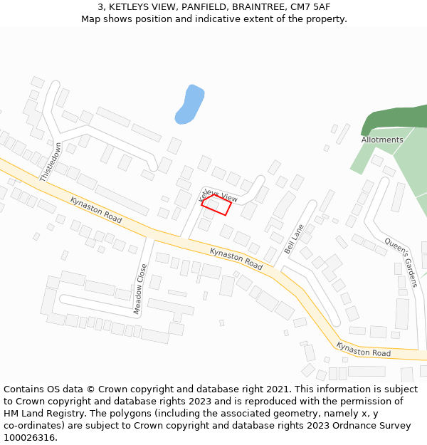 3, KETLEYS VIEW, PANFIELD, BRAINTREE, CM7 5AF: Location map and indicative extent of plot