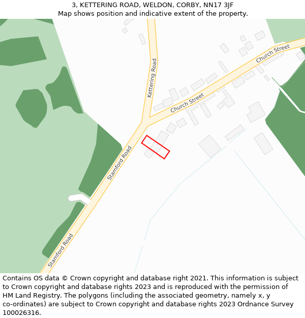 3, KETTERING ROAD, WELDON, CORBY, NN17 3JF: Location map and indicative extent of plot