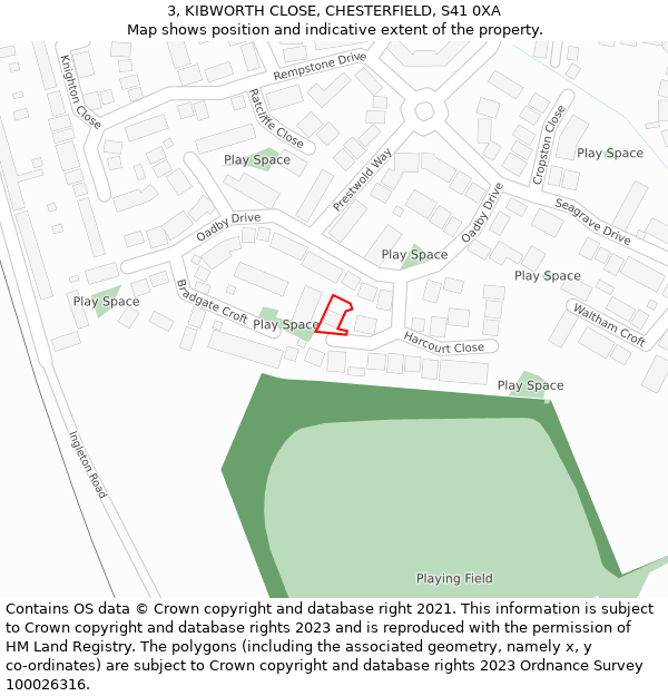 3, KIBWORTH CLOSE, CHESTERFIELD, S41 0XA: Location map and indicative extent of plot