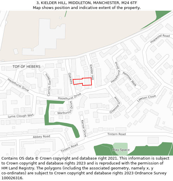 3, KIELDER HILL, MIDDLETON, MANCHESTER, M24 6TF: Location map and indicative extent of plot