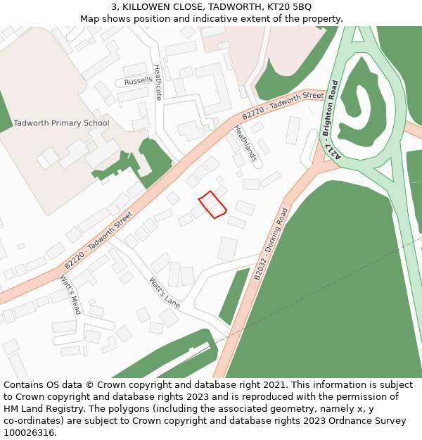 3, KILLOWEN CLOSE, TADWORTH, KT20 5BQ: Location map and indicative extent of plot