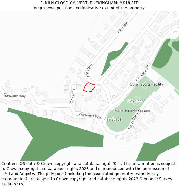 3, KILN CLOSE, CALVERT, BUCKINGHAM, MK18 2FD: Location map and indicative extent of plot