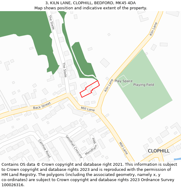 3, KILN LANE, CLOPHILL, BEDFORD, MK45 4DA: Location map and indicative extent of plot