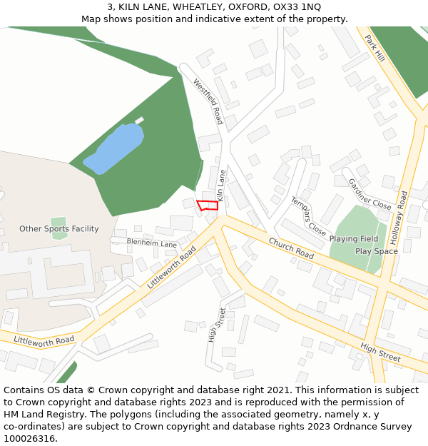 3, KILN LANE, WHEATLEY, OXFORD, OX33 1NQ: Location map and indicative extent of plot