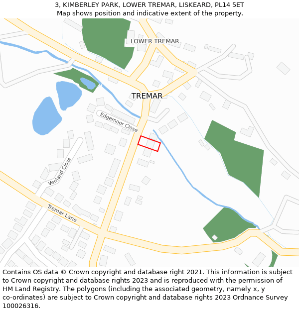 3, KIMBERLEY PARK, LOWER TREMAR, LISKEARD, PL14 5ET: Location map and indicative extent of plot