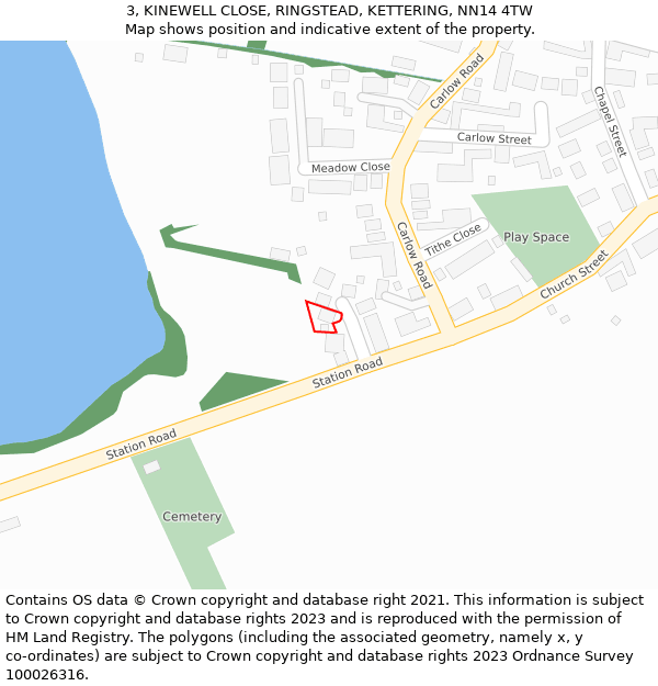 3, KINEWELL CLOSE, RINGSTEAD, KETTERING, NN14 4TW: Location map and indicative extent of plot