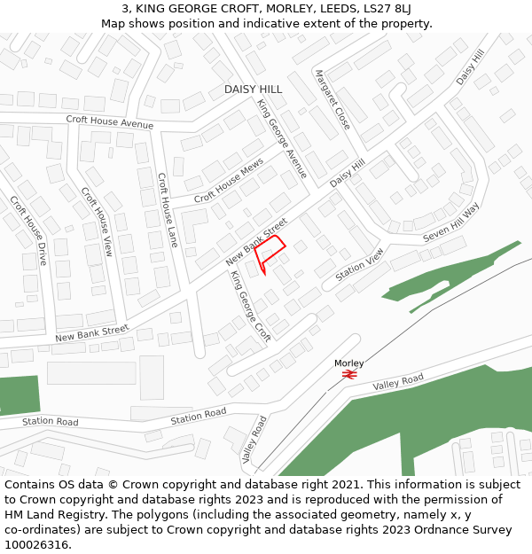 3, KING GEORGE CROFT, MORLEY, LEEDS, LS27 8LJ: Location map and indicative extent of plot