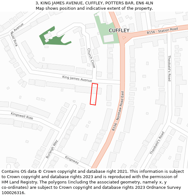 3, KING JAMES AVENUE, CUFFLEY, POTTERS BAR, EN6 4LN: Location map and indicative extent of plot