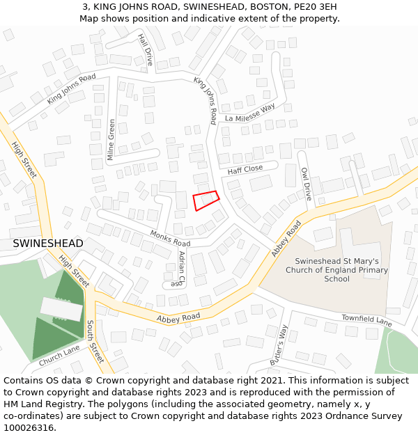 3, KING JOHNS ROAD, SWINESHEAD, BOSTON, PE20 3EH: Location map and indicative extent of plot