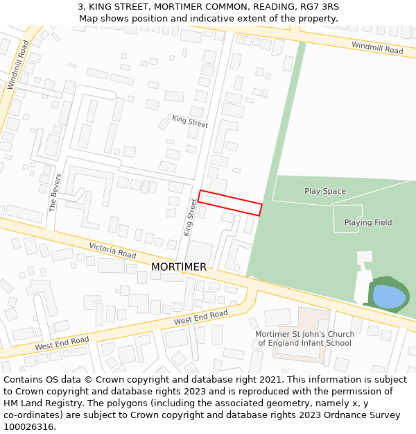 3, KING STREET, MORTIMER COMMON, READING, RG7 3RS: Location map and indicative extent of plot