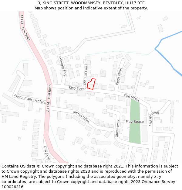 3, KING STREET, WOODMANSEY, BEVERLEY, HU17 0TE: Location map and indicative extent of plot