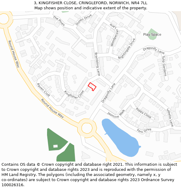 3, KINGFISHER CLOSE, CRINGLEFORD, NORWICH, NR4 7LL: Location map and indicative extent of plot