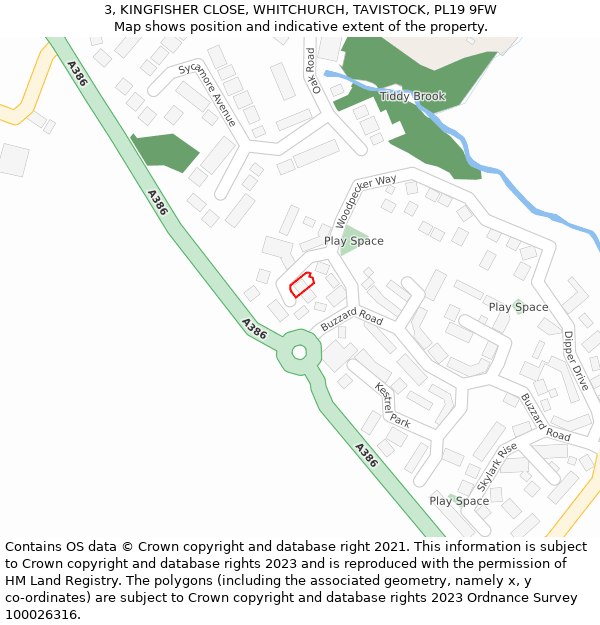 3, KINGFISHER CLOSE, WHITCHURCH, TAVISTOCK, PL19 9FW: Location map and indicative extent of plot