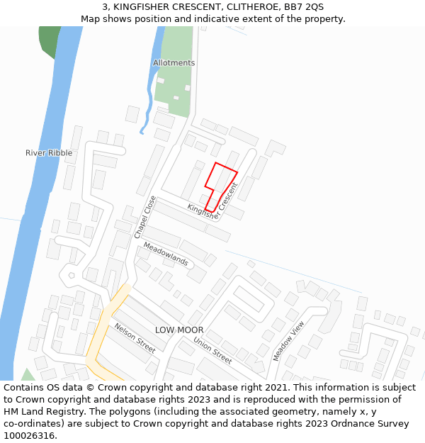3, KINGFISHER CRESCENT, CLITHEROE, BB7 2QS: Location map and indicative extent of plot