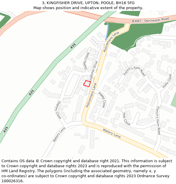 3, KINGFISHER DRIVE, UPTON, POOLE, BH16 5FG: Location map and indicative extent of plot