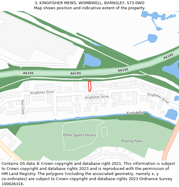 3, KINGFISHER MEWS, WOMBWELL, BARNSLEY, S73 0WD: Location map and indicative extent of plot