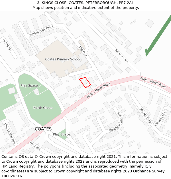 3, KINGS CLOSE, COATES, PETERBOROUGH, PE7 2AL: Location map and indicative extent of plot