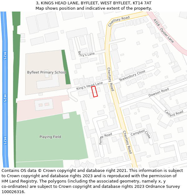 3, KINGS HEAD LANE, BYFLEET, WEST BYFLEET, KT14 7AT: Location map and indicative extent of plot