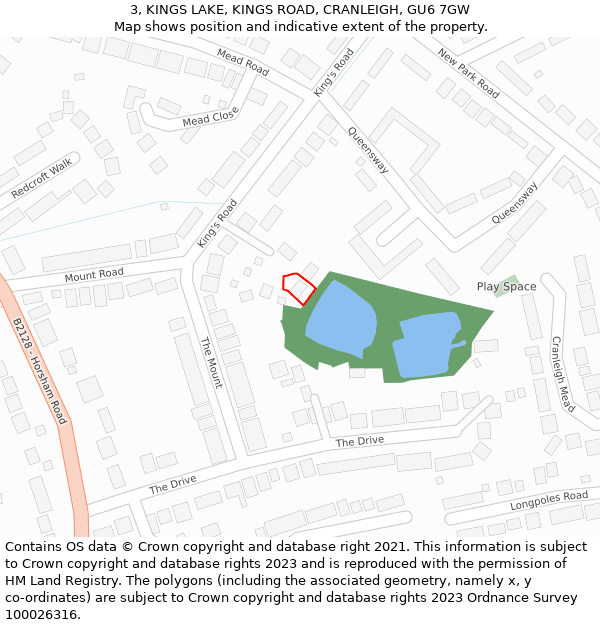 3, KINGS LAKE, KINGS ROAD, CRANLEIGH, GU6 7GW: Location map and indicative extent of plot