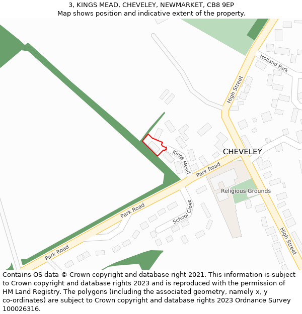 3, KINGS MEAD, CHEVELEY, NEWMARKET, CB8 9EP: Location map and indicative extent of plot