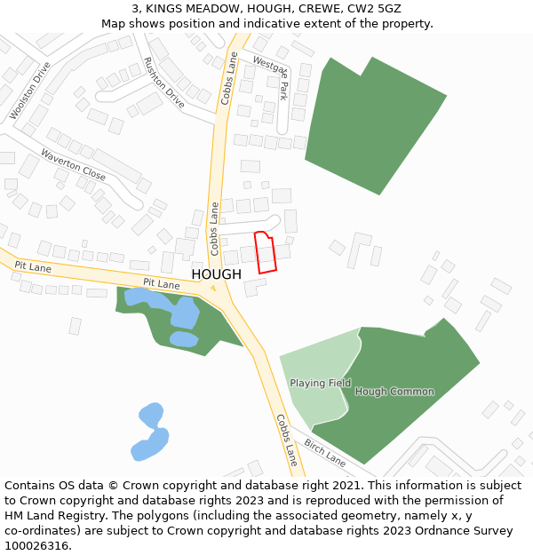 3, KINGS MEADOW, HOUGH, CREWE, CW2 5GZ: Location map and indicative extent of plot