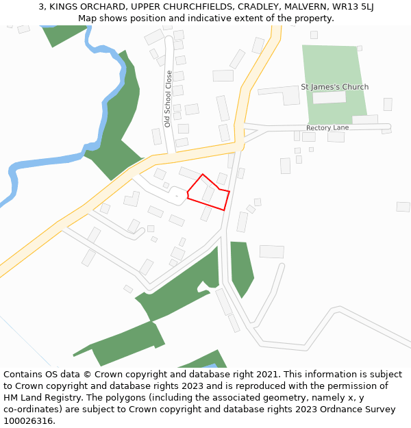 3, KINGS ORCHARD, UPPER CHURCHFIELDS, CRADLEY, MALVERN, WR13 5LJ: Location map and indicative extent of plot