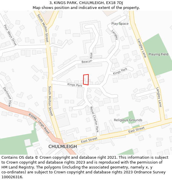 3, KINGS PARK, CHULMLEIGH, EX18 7DJ: Location map and indicative extent of plot