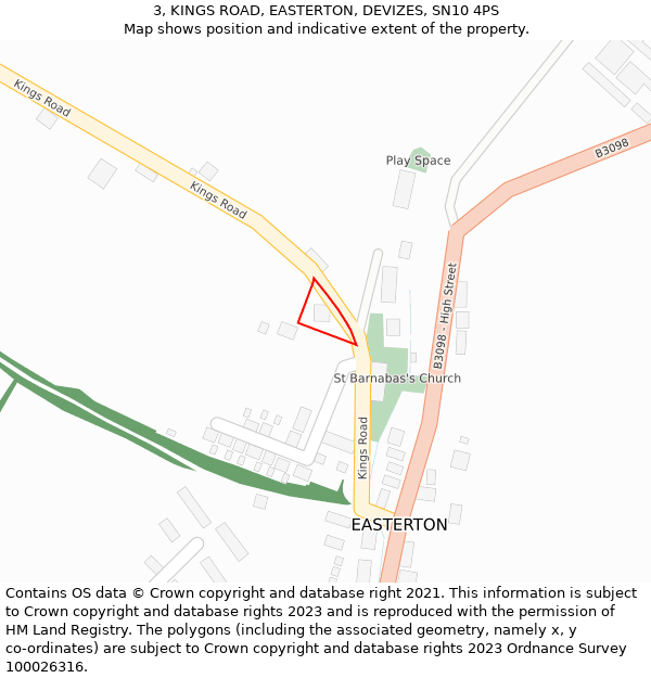 3, KINGS ROAD, EASTERTON, DEVIZES, SN10 4PS: Location map and indicative extent of plot