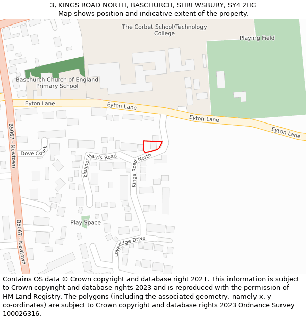 3, KINGS ROAD NORTH, BASCHURCH, SHREWSBURY, SY4 2HG: Location map and indicative extent of plot