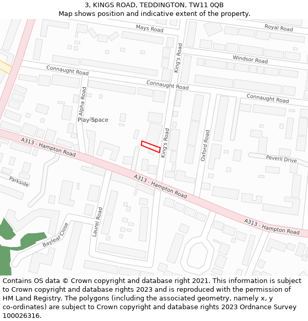 3, KINGS ROAD, TEDDINGTON, TW11 0QB: Location map and indicative extent of plot