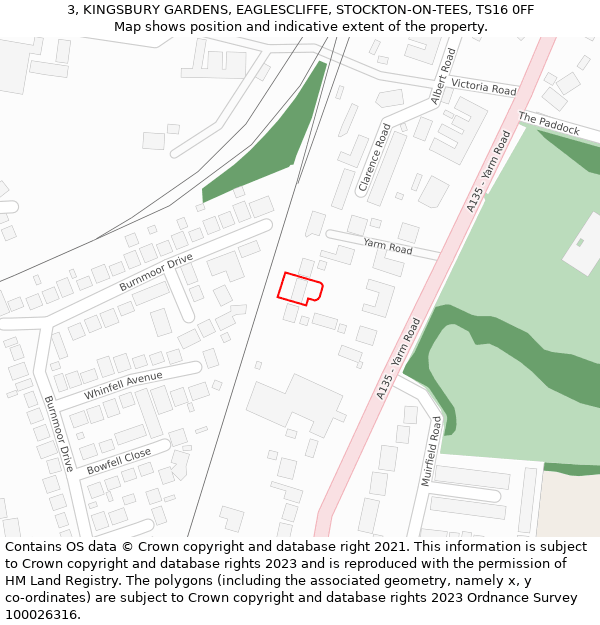 3, KINGSBURY GARDENS, EAGLESCLIFFE, STOCKTON-ON-TEES, TS16 0FF: Location map and indicative extent of plot