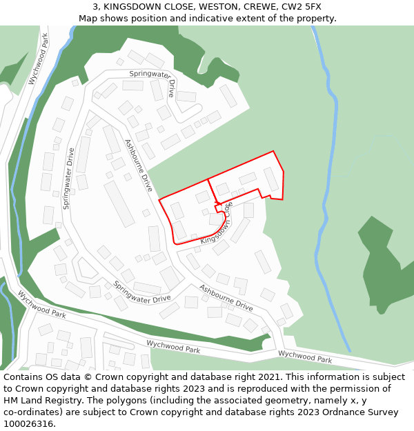 3, KINGSDOWN CLOSE, WESTON, CREWE, CW2 5FX: Location map and indicative extent of plot