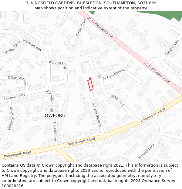 3, KINGSFIELD GARDENS, BURSLEDON, SOUTHAMPTON, SO31 8AY: Location map and indicative extent of plot