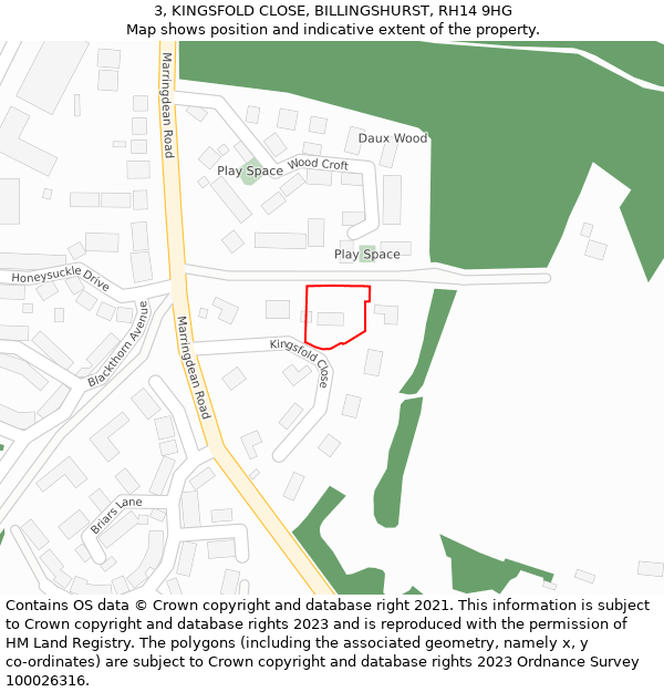 3, KINGSFOLD CLOSE, BILLINGSHURST, RH14 9HG: Location map and indicative extent of plot