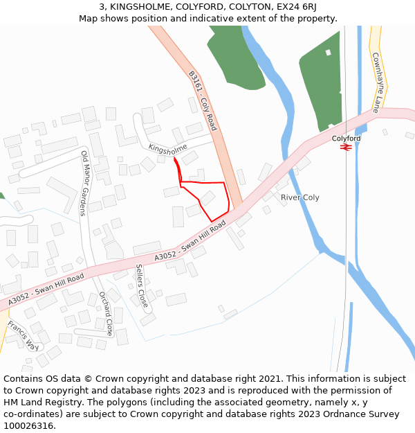 3, KINGSHOLME, COLYFORD, COLYTON, EX24 6RJ: Location map and indicative extent of plot