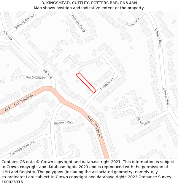 3, KINGSMEAD, CUFFLEY, POTTERS BAR, EN6 4AN: Location map and indicative extent of plot